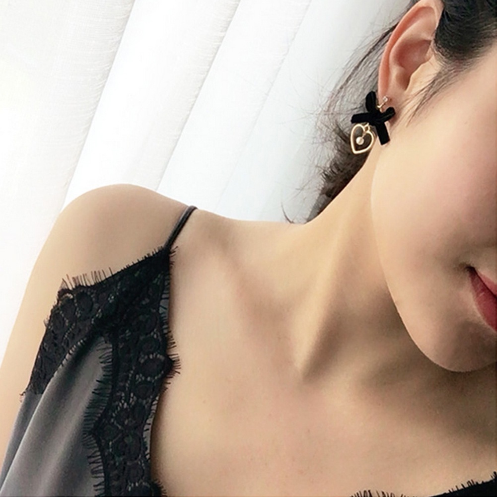 Khuyên tai nơ đính đá và ngọc trai giả xinh xắn dành cho nữ