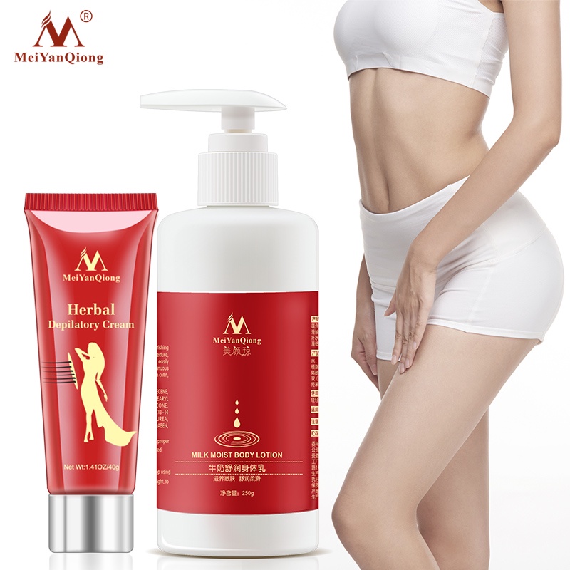 Bộ kem tẩy lông và sữa dưỡng thể MeiYanQiong không đau giúp dưỡng ẩm làm mềm và trắng da (40g)+(250g)