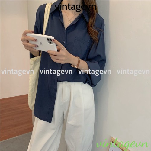 {vintagevn} Áo sơ mi nữ cổ polo dáng dấu quần 2021 FREESHIP 50K A,033 | BigBuy360 - bigbuy360.vn