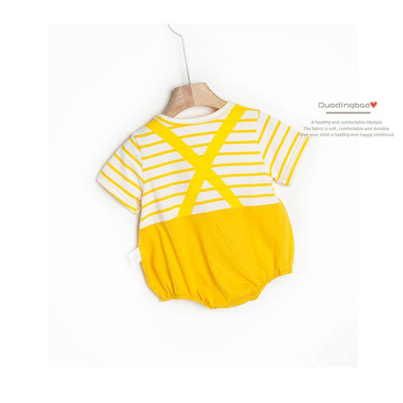 Áo Body In Hình Thú Cho Bé Trai Bé Gái (3-13Kg) Tay Ngắn Cổ Tròn In Hoạ Tiết Hoạt Hình Phối Kẻ Sọc