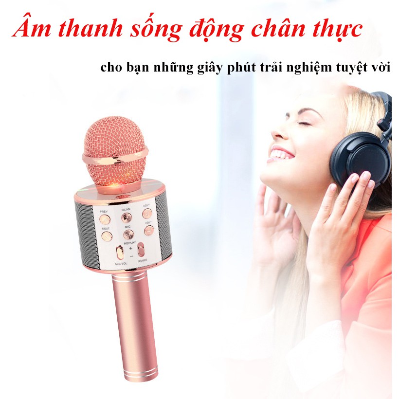 [Free Ship] Mic karaoke WS-858L Đèn nháy theo nhạc sống động, âm thanh trung thực thiết kế đẹp, mẩu mới năm 2020