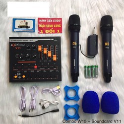 [RẺ NHẤT] Combo micro karaoke W-15 - Soundcard V11 hát karaoke gia đình, party sinh nhật,  livestream fb, bán hàng