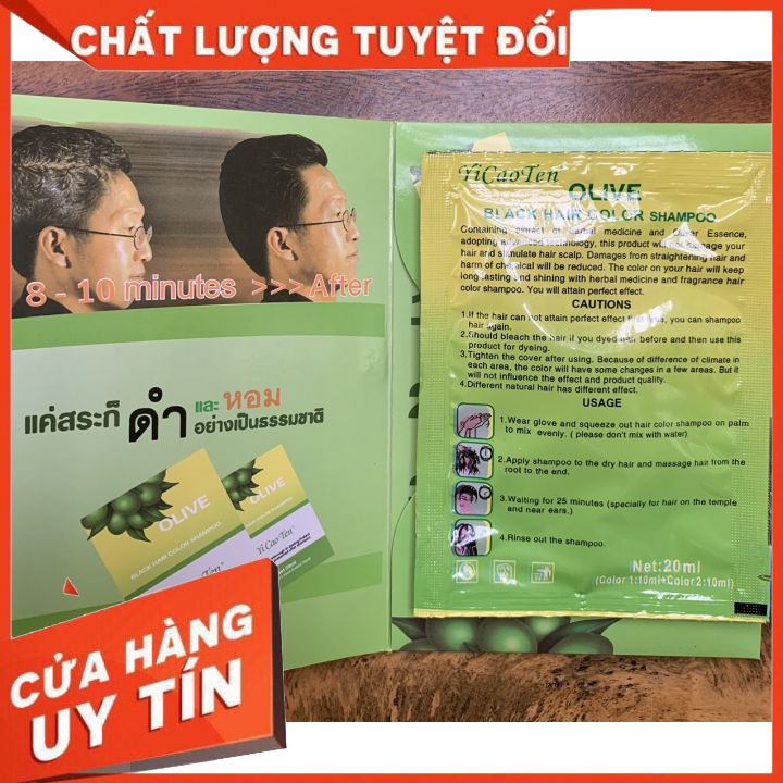 gội đen oliu  YI-CAO-TEN (hộp 24 gói ) loại tốt  phủ bạc 100% CHO MÁI TÓC ĐEN MƯỢT ÓNG  ÁNH