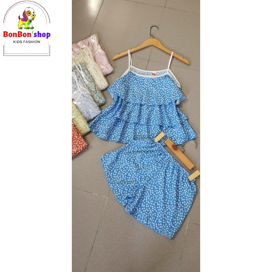 Đồ BD06# Quần áo ngủ 2 dây sexy, Bộ Ngắn Phối Tầng Hai Dây Vải Voan Mềm Mát Siêu Xinh Freesize dưới 55kg