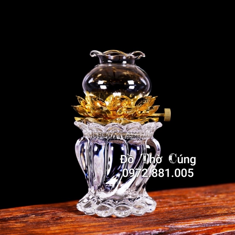 Đèn dầu thờ hoa sen thân xoắn