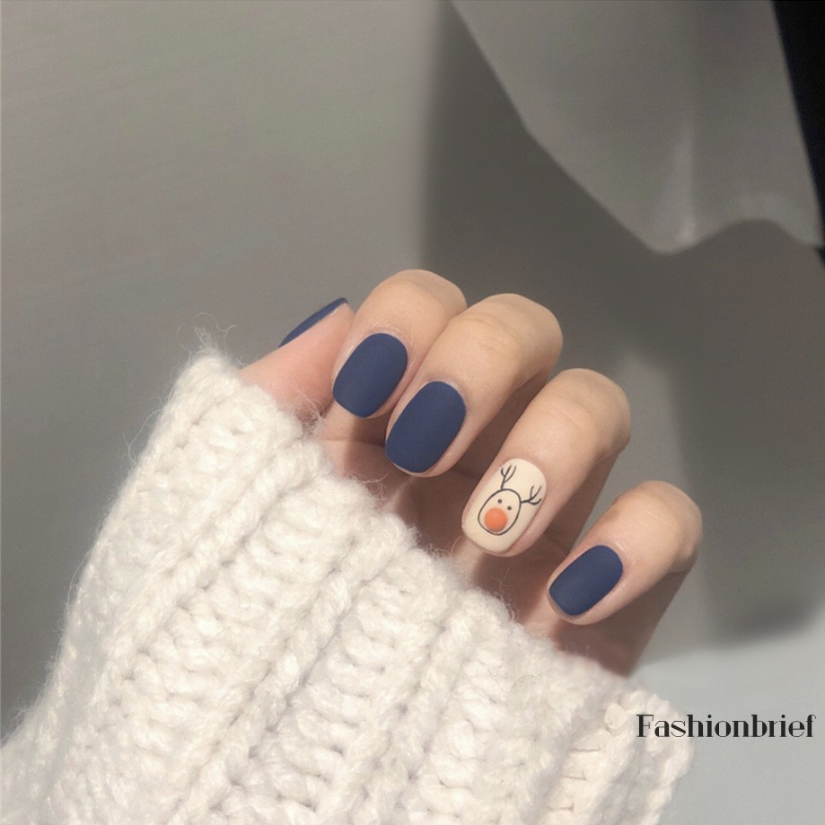 Set Móng Tay Giả Màu Xanh Đậm Thời Trang