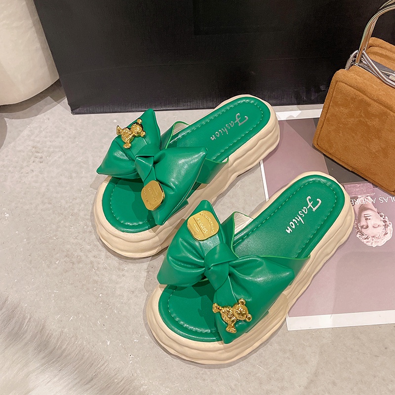 Sandal IELGY đế dày chống trượt đính nơ dễ phối đồ thời trang đi biển cho nữ