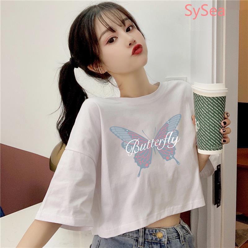 Áo thun nữ Croptop in hình hồ điệp siêu đẹp form rộng vải cotton dày dặn co giãn 4 chiều