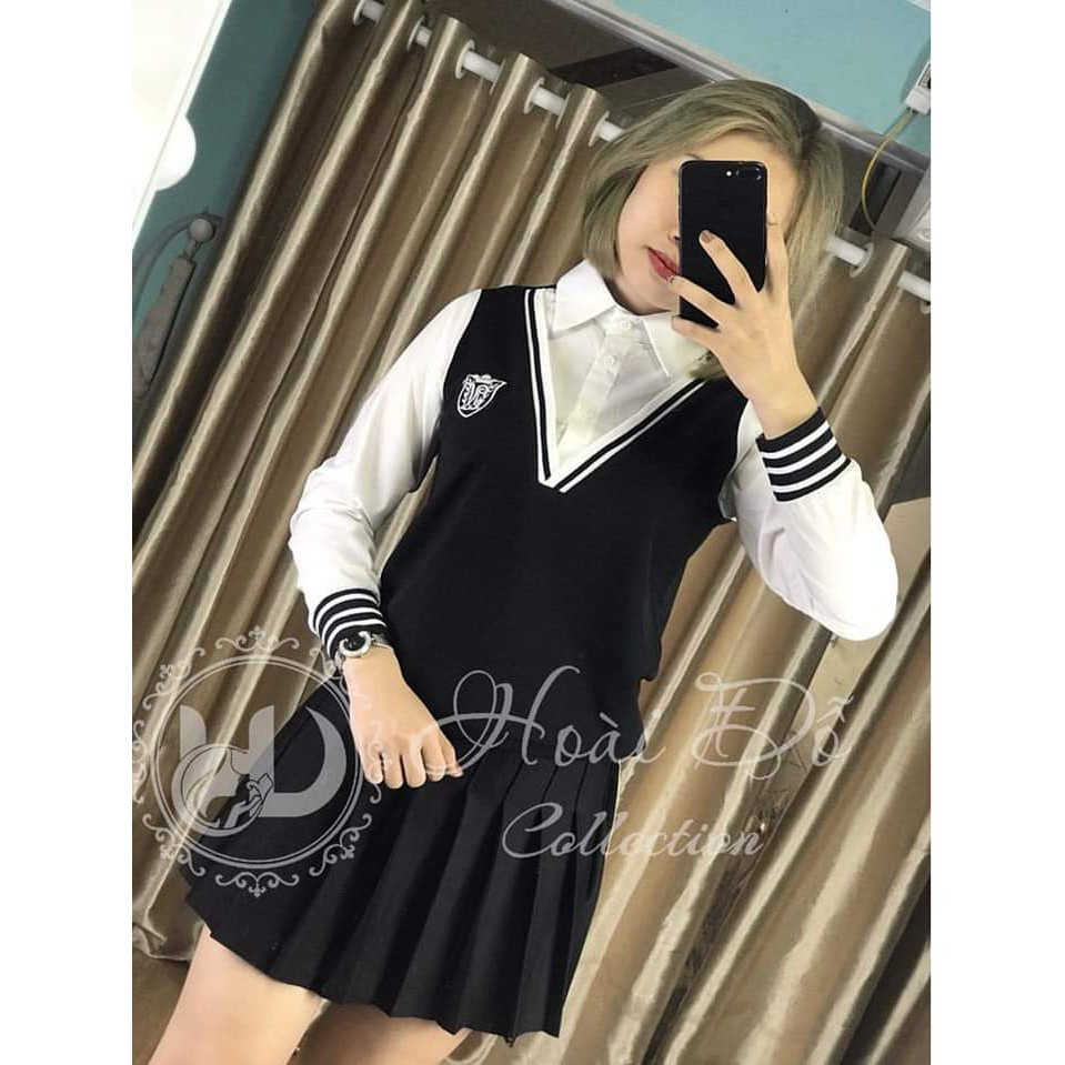 Áó len cổ sơ mi_phối tay cổ sơ mi trắng siêu iu!!