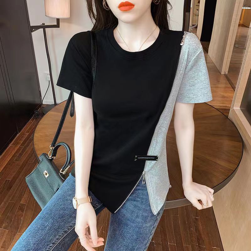 Áo Thun Tay Ngắn Màu Sắc Tương Phản Thời Trang Dành Cho Nữ