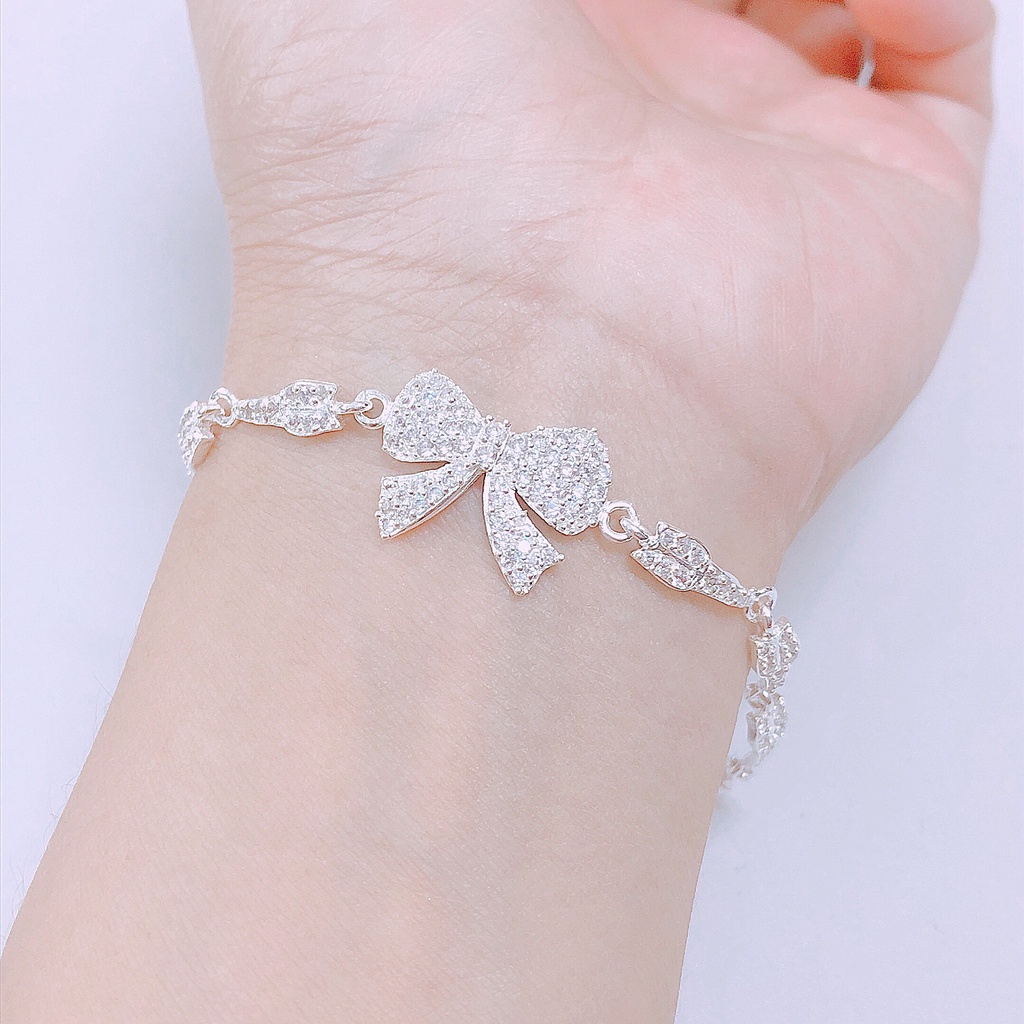 Lắc tay nơ gắn đá siêu xinh LINH MIU SILVER