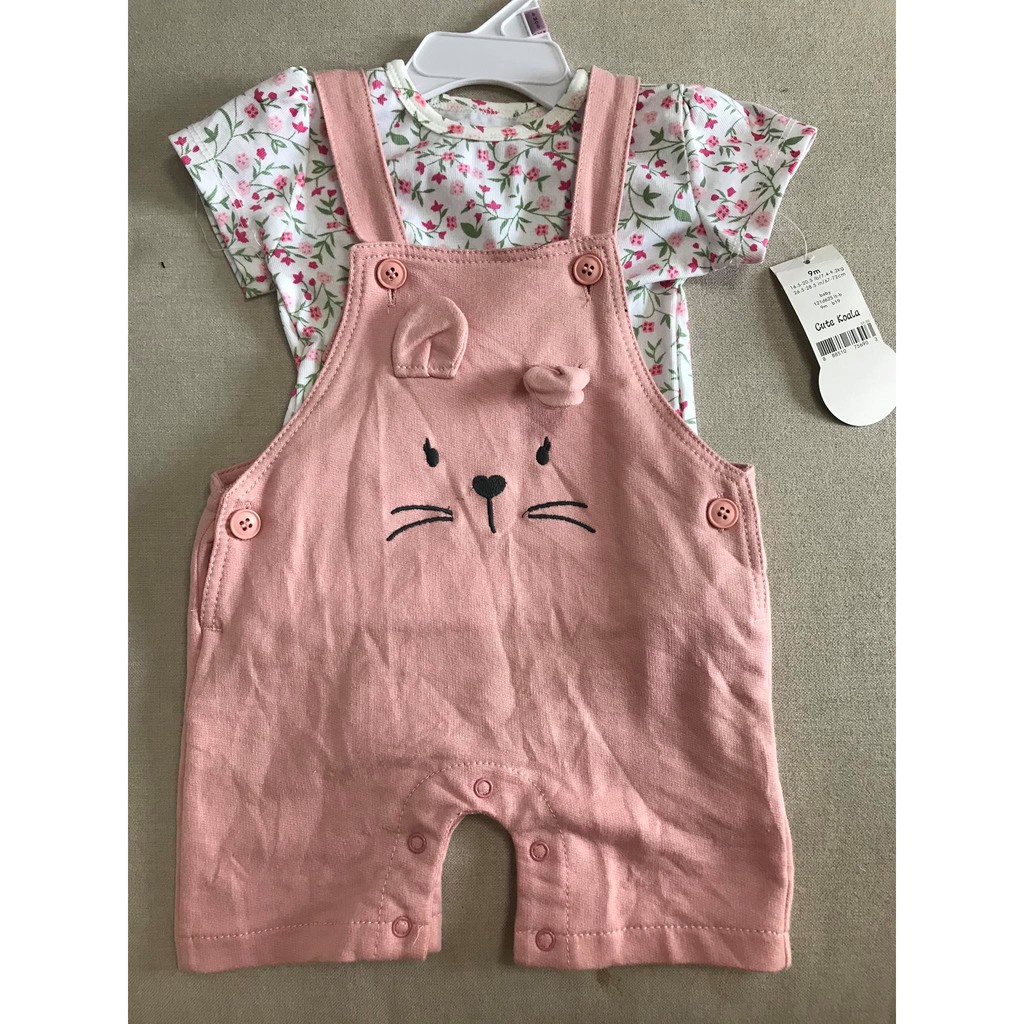 Set yếm thỏ hồng áo hoa cho bé gái 3-24m