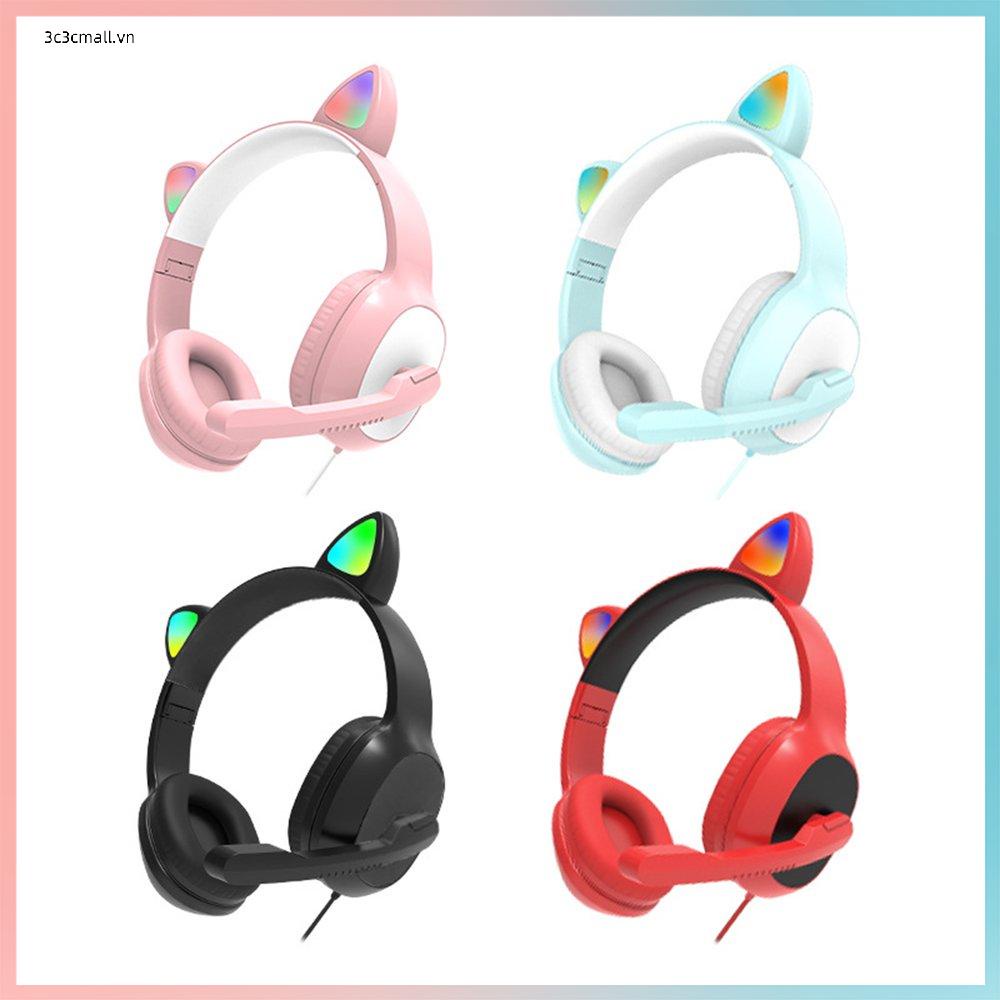 ✨chất lượng cao✨Colorful Light Cute Cat Ears Wired Gaming Headphone Headset With Microphone