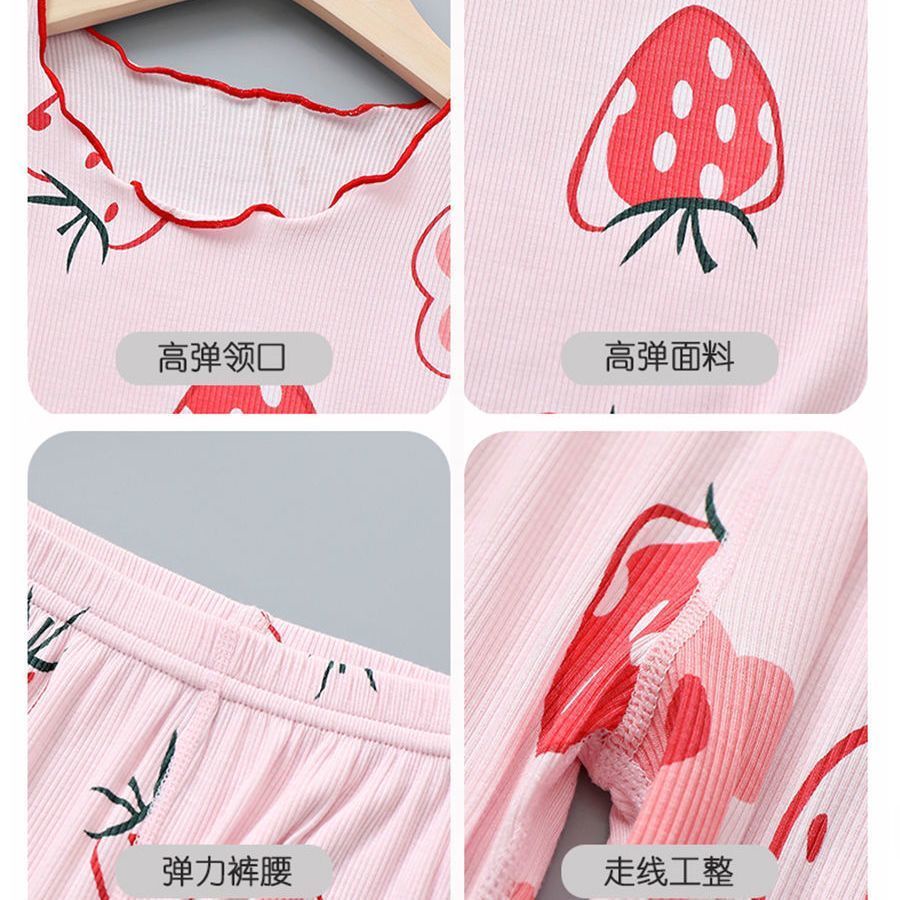 Bộ Đồ Ngủ Tay Ngắn Vải Lụa Lạnh Mỏng Thời Trang Mùa Hè Dành Cho Bé Gái