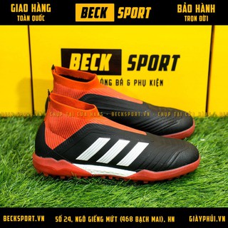 Giày Bóng Đá TQ Predator 18+ Đen Cổ Đỏ Không Dây TF