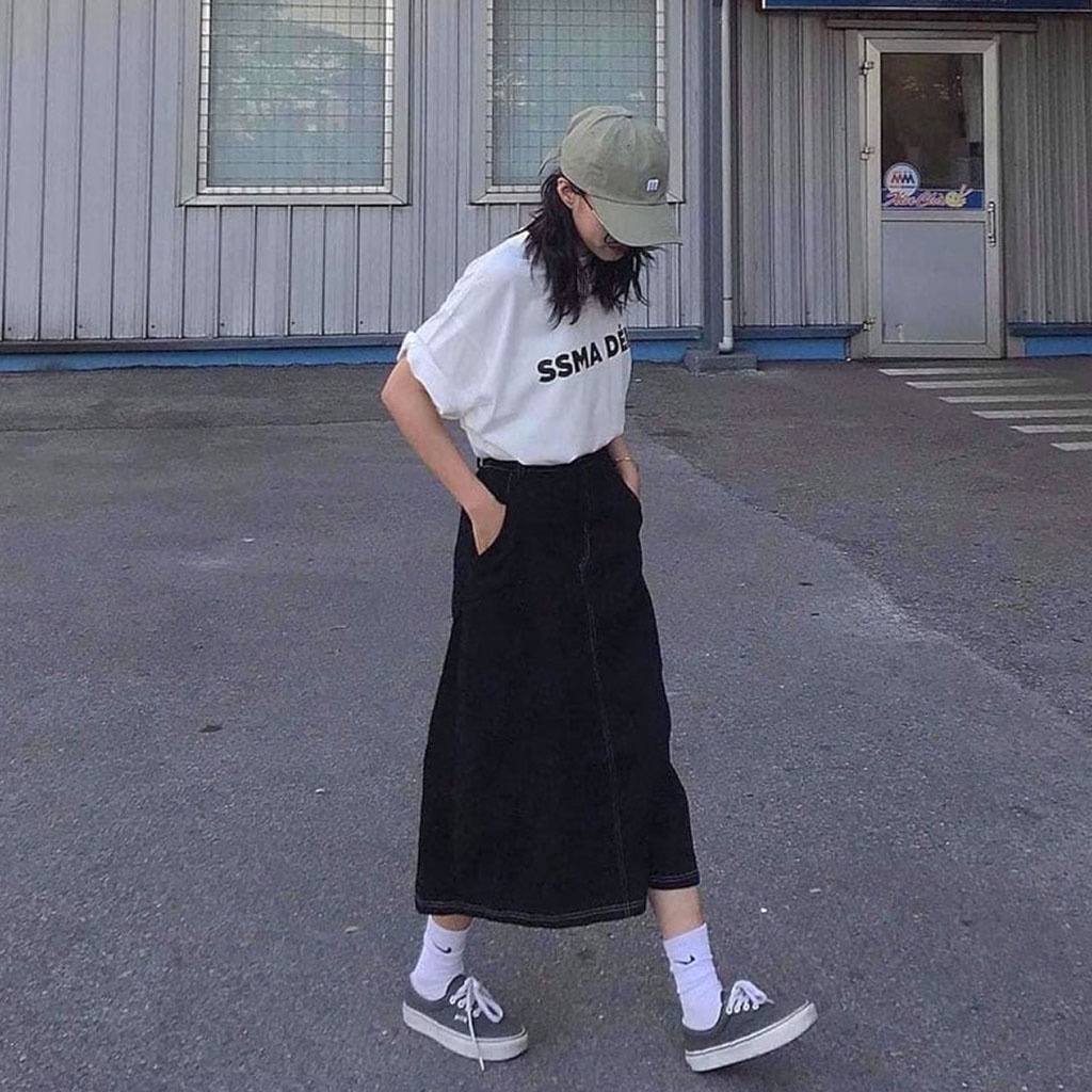 Chân Váy Chữ A Dài Lưng Cao Nữ Kaki Dày Mềm Ulzzang Chân Váy Cạp Cao Kiểu Dáng Dài Qua Gối Lửng Leevin Store