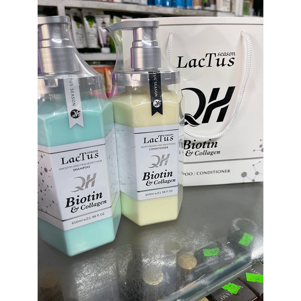 CẶP DẦU GỘI XẢ QH LACTUS SEASON BIOTIN & COLLAGEN 650ML X2