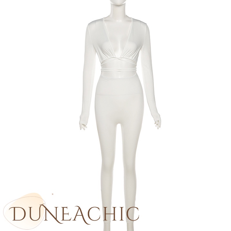 DUNEA Áo liền quần màu trơn hở rốn thời trang cho nữ