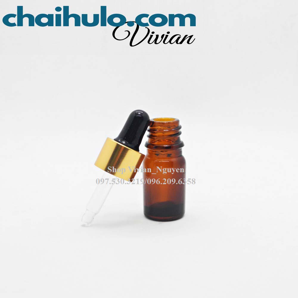 {Sỉ từ 2900đ} Lọ tinh dầu 5ml Serum màu nâu - chai đựng tinh dầu nắp bóp nhôm vàng đầu đen | BigBuy360 - bigbuy360.vn