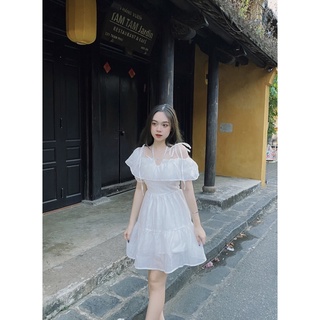 Váy - đầm trắng Djose trễ vai buộc nơ