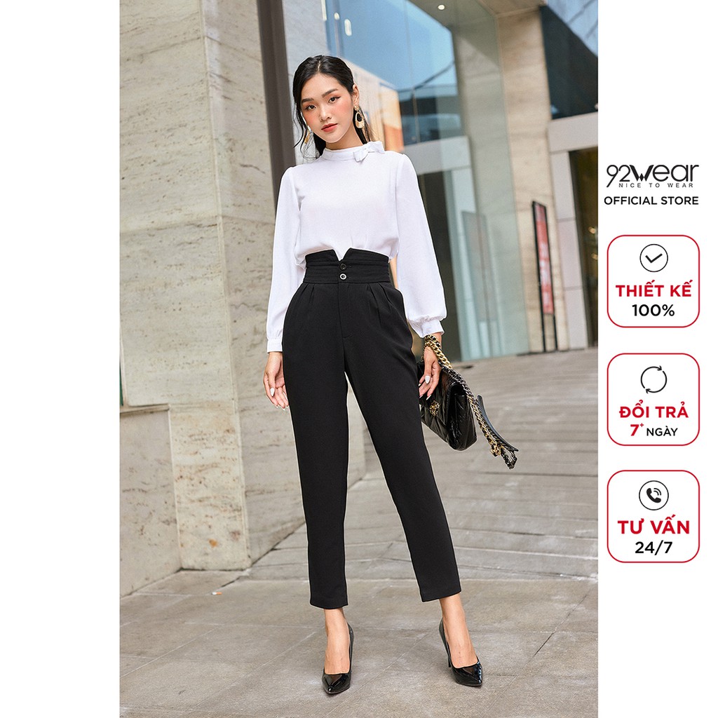 Quần tây baggy nữ 92WEAR âu cạp cao ống suông, công sở, đi tiệc,tôn dáng QAA1213