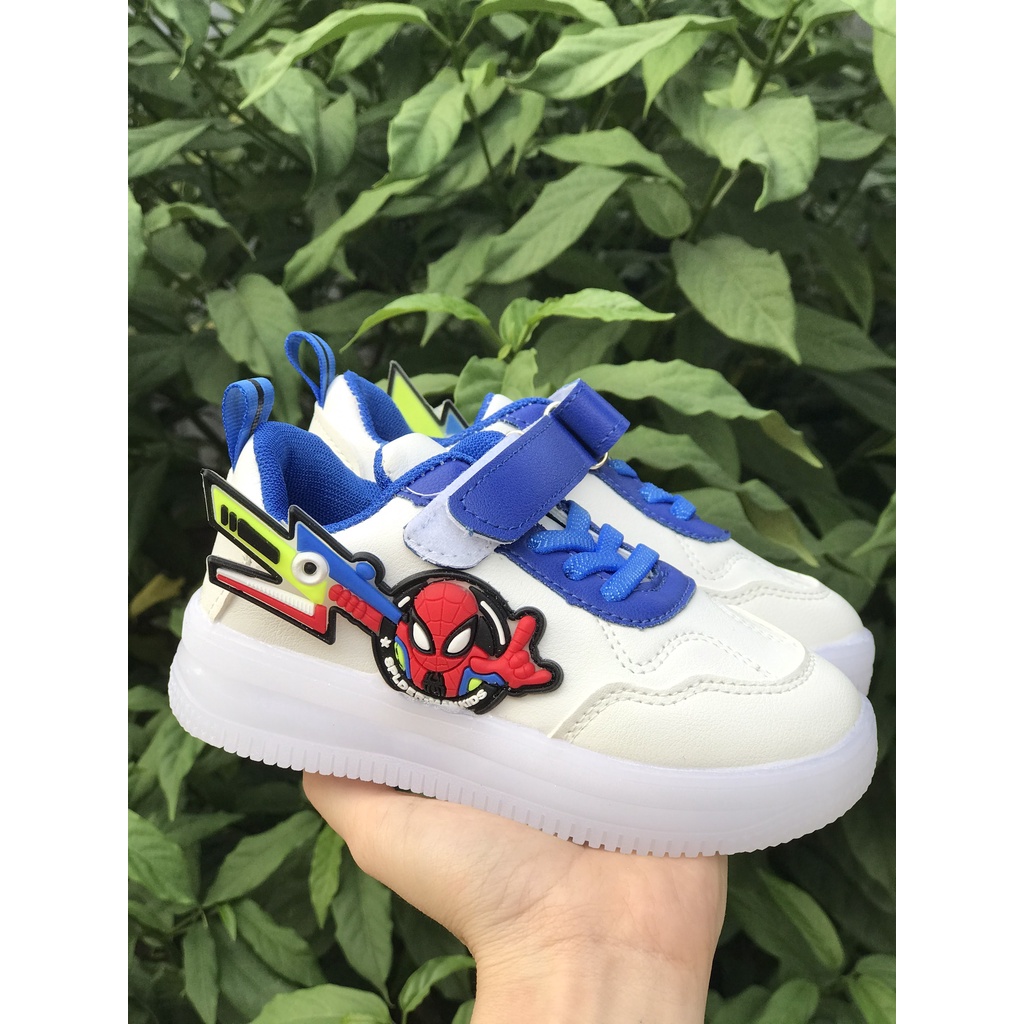 Giày thể thao siêu nhân người nhện đèn led nhấp nháy cho bé trai màu trắng siêu nhẹ có hộp da PU mềm 5151