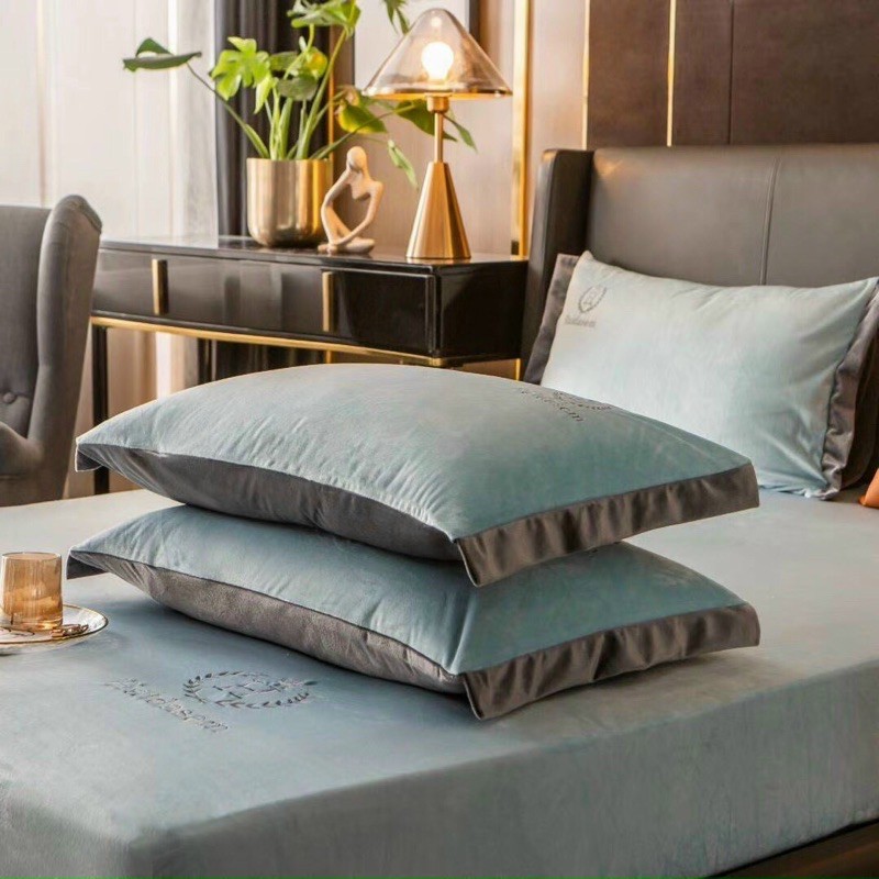 [MẪU  MỚI ]Ga gối nỉ nhung mịn đơn màu họa tiết điểm nhấn thêu siêu sang, nhiều màu kích thước