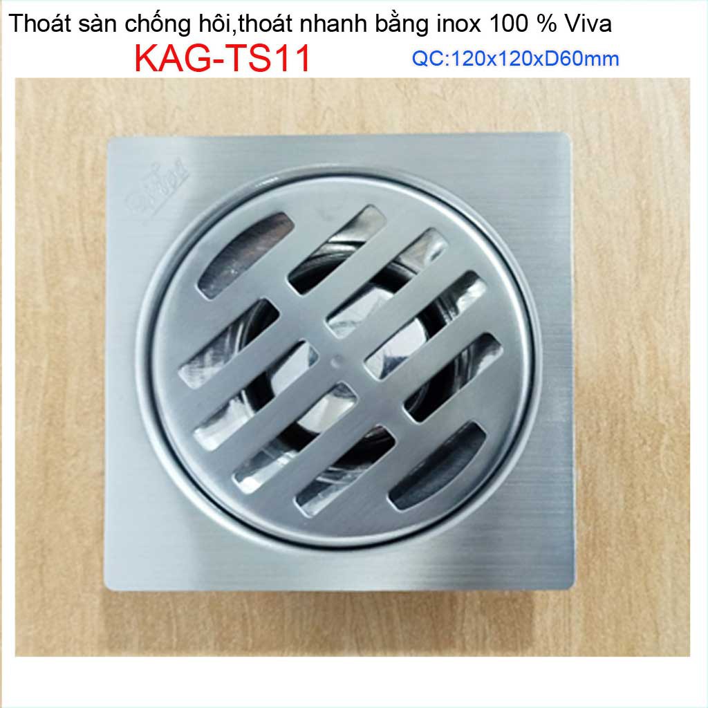 Hố ga thoát sàn Viva ống 6cm Inox mờ, phễu thoát nước chống hôi D60 vuông 12x12cm KAG-TS11