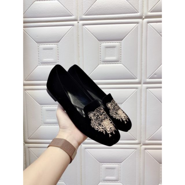 (HÓT FREESHIP) Giày búp bê da nhung thêu đầu hổ hotren.ảnh thật