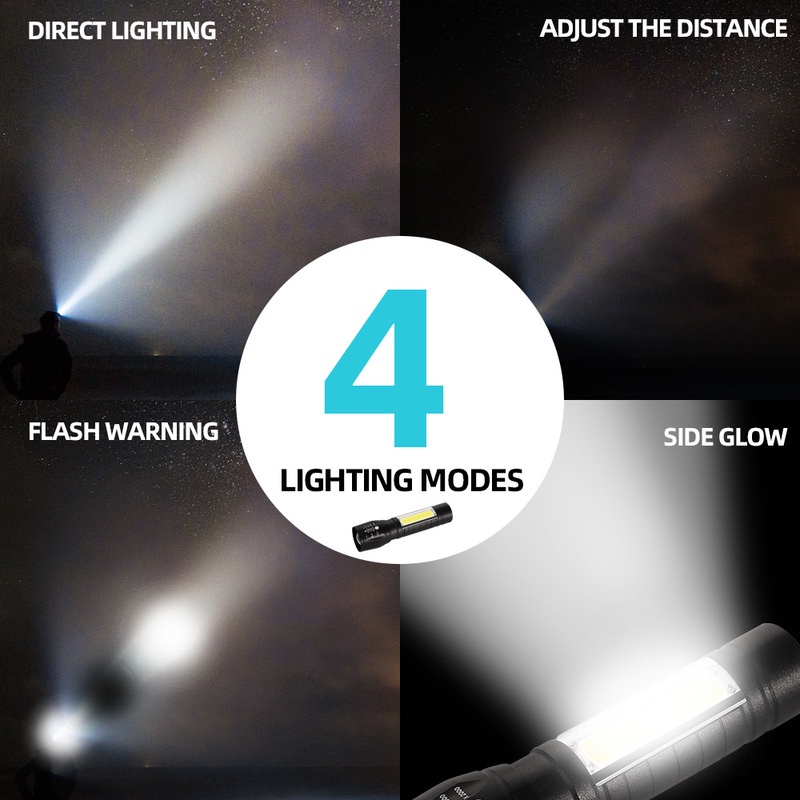 1 Đèn Pin LED T6 COB Đa Năng Có Thể Sạc Lại Bằng Cổng USB Tiện Dụng