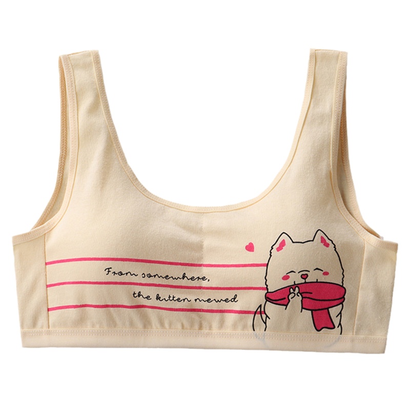Brroa Áo Ngực Cotton Không Dây In Hình Cún Dễ Thương Có Đệm Tháo Rời Được Dành Cho Thanh Thiếu Niên / Bé Gái