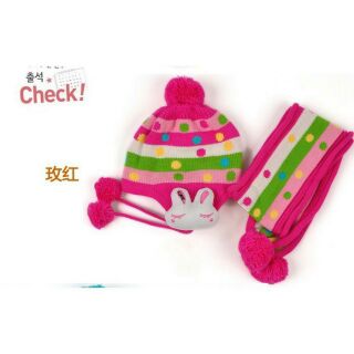 Set Nón len khăn len hình thỏ đáng yêu cho bé