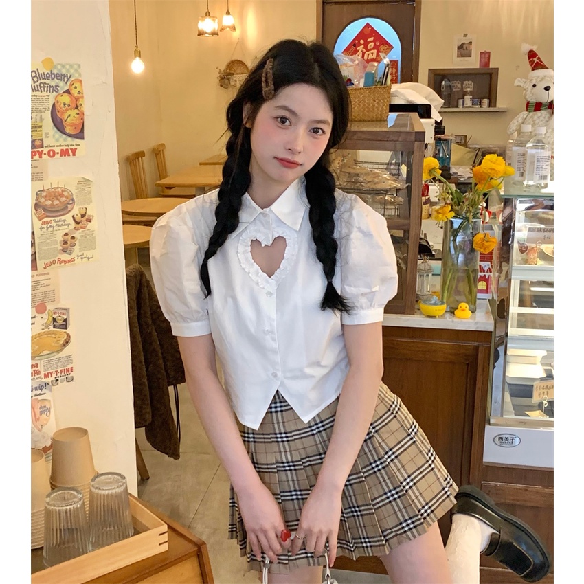 Áo Sơ Mi Croptop Aimeehouse Tay Phồng Cutout Hình Trái Tim Phong Cách Trẻ Trung Nữ Tính
