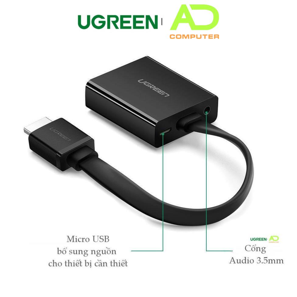 Cáp chuyển đổi HDMI sang VGA dây dẹt tích hợp cổng Audio 3.5mm + Micro USB UGREEN MM103