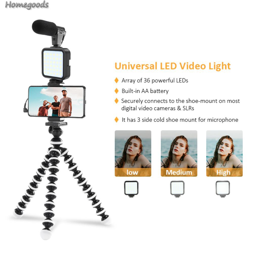 HOME-Smartphone Video Kit Clip Microphone LED Light Tripod for Vlog Photography-GOODS