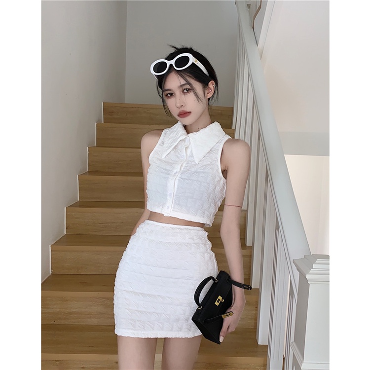 Set Áo Sơ Mi + Chân Váy Màu Trơn Phong Cách Hàn Quốc Thời Trang Dành Cho Nữ