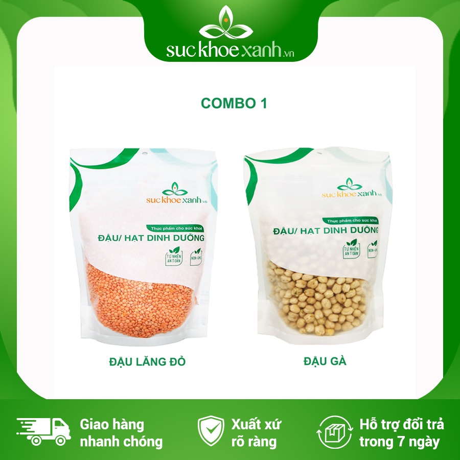 Combo 1 - Đậu gà & Đậu lăng đỏ nguyên hạt 500g