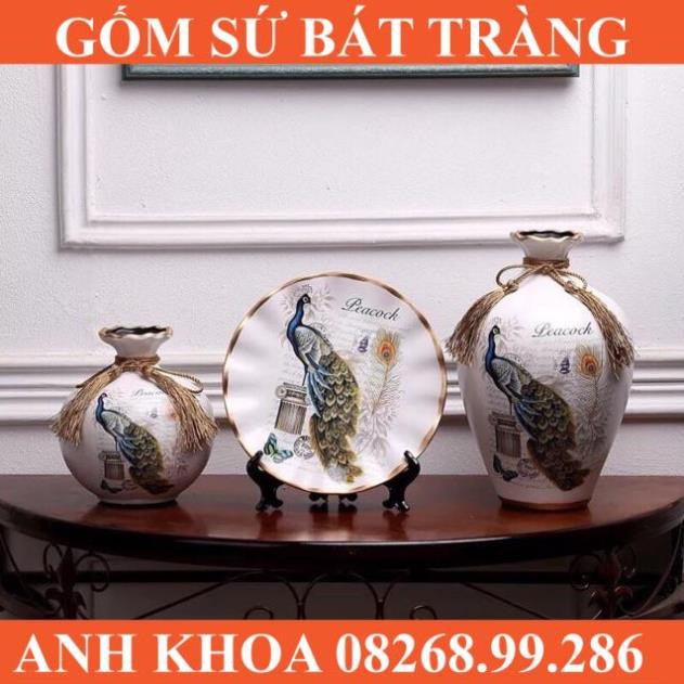 Bộ 3 bình trang trí phòng khách - Gốm sứ Bát Tràng Anh Khoa