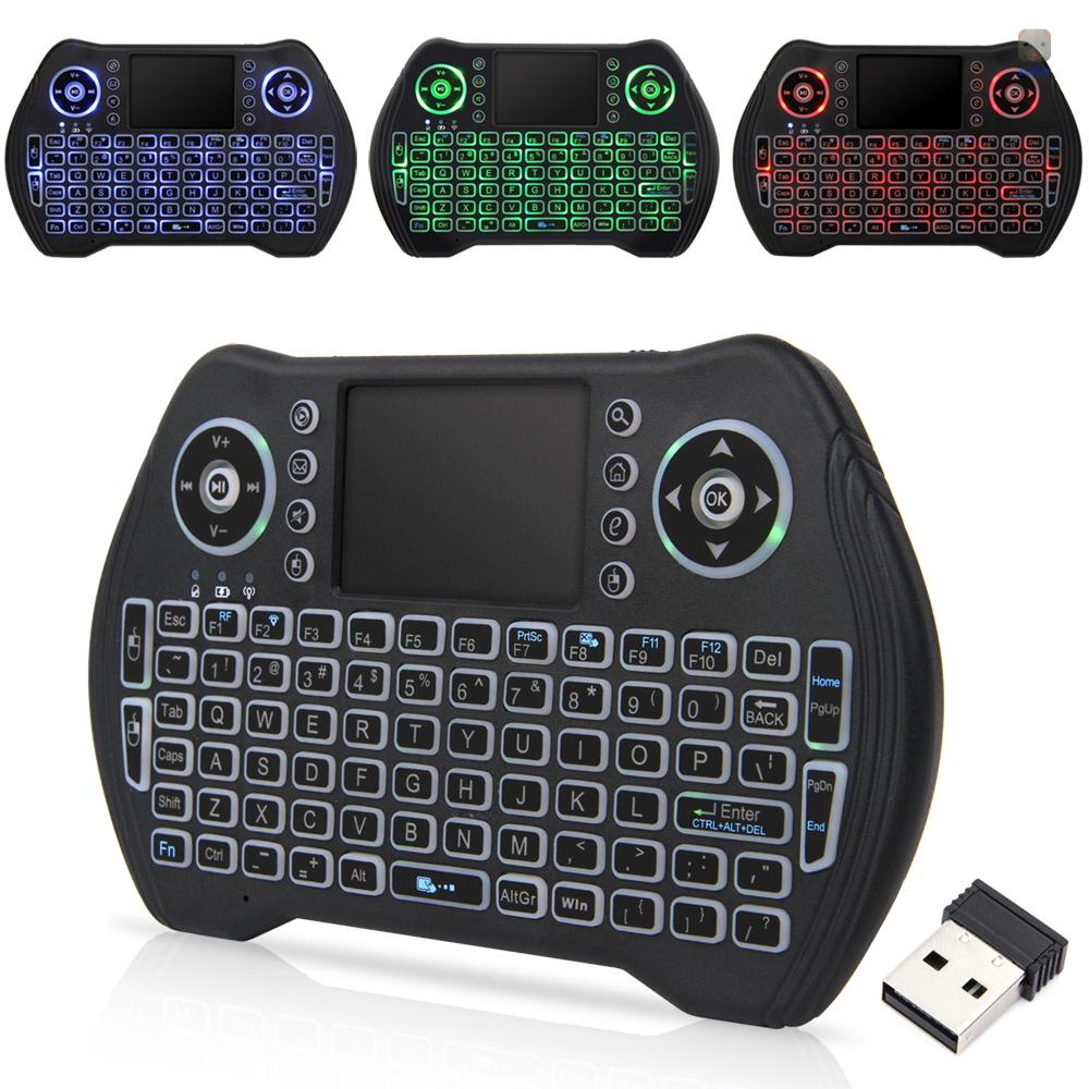 Bàn Phím Không Dây 2.4GHz Có Đèn Nền 3 Màu Cho Android TV BOX Thông Minh PC Notebook