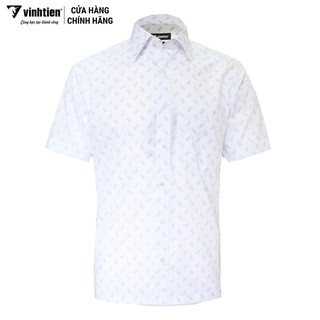 Áo Sơ Mi Ngắn Tay Họa Tiết Bamboo Vĩnh Tiến Classic 345 - LI0-G542 - Nền Trắng Họa Tiết Chấm Bi Xanh Dương Song Song
