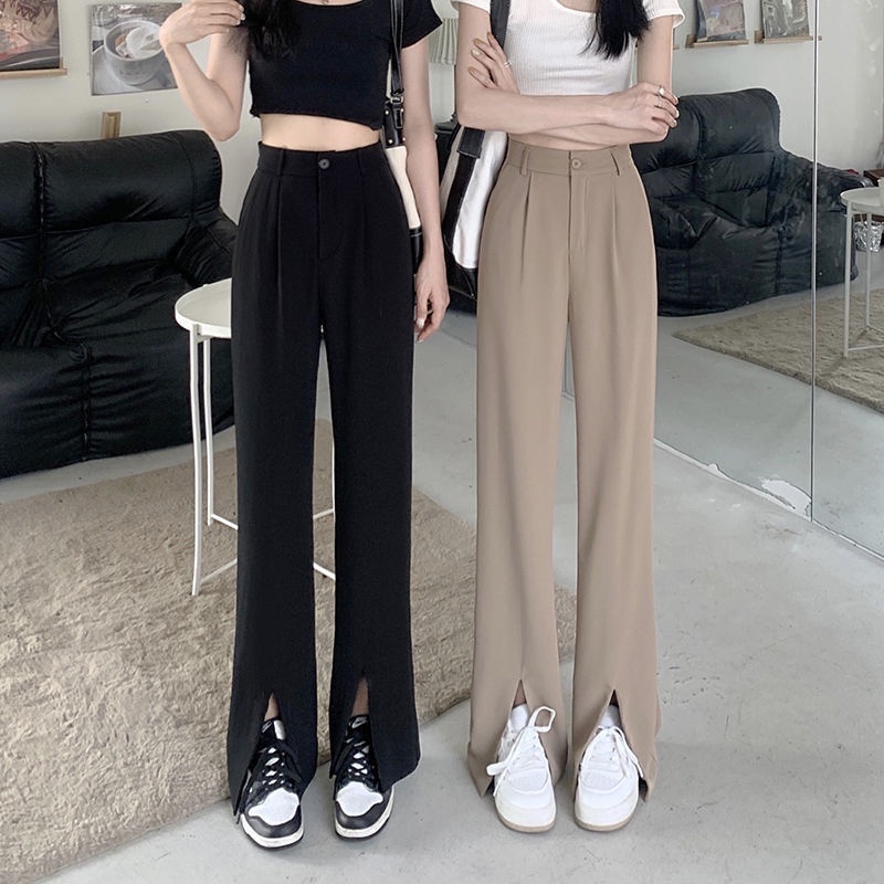 Quần Dài Lưng Cao Dáng Rộng Xẻ Tà Thời Trang Mùa Hè 2022 Phong Cách retro Mới