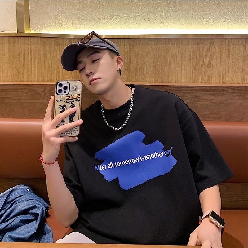 Áo Thun Tay Ngắn Dáng Rộng In Chữ Thời Trang Mùa Hè Cho Nam Size M-5XL