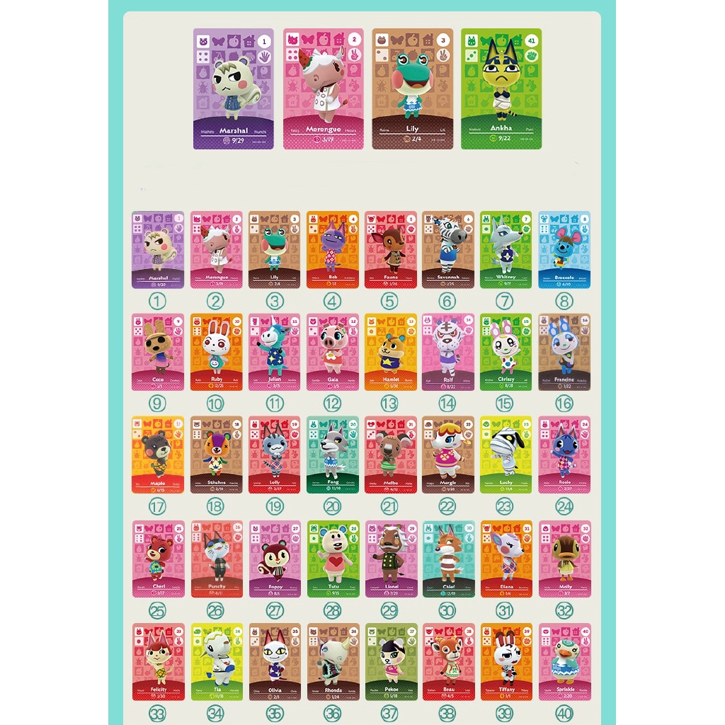 Thẻ trò chơi Animal Crossing 24 loại cho NS Games Amibo Switch/lite