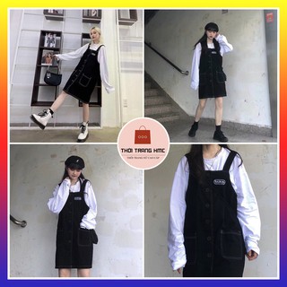 Váy Yếm Logo Chỉ Nổi Chất Thái Chéo Mặc Mùa Đông Mùa Hè Đều Được Hot Trend Dễ Thương Thời Trang HMC