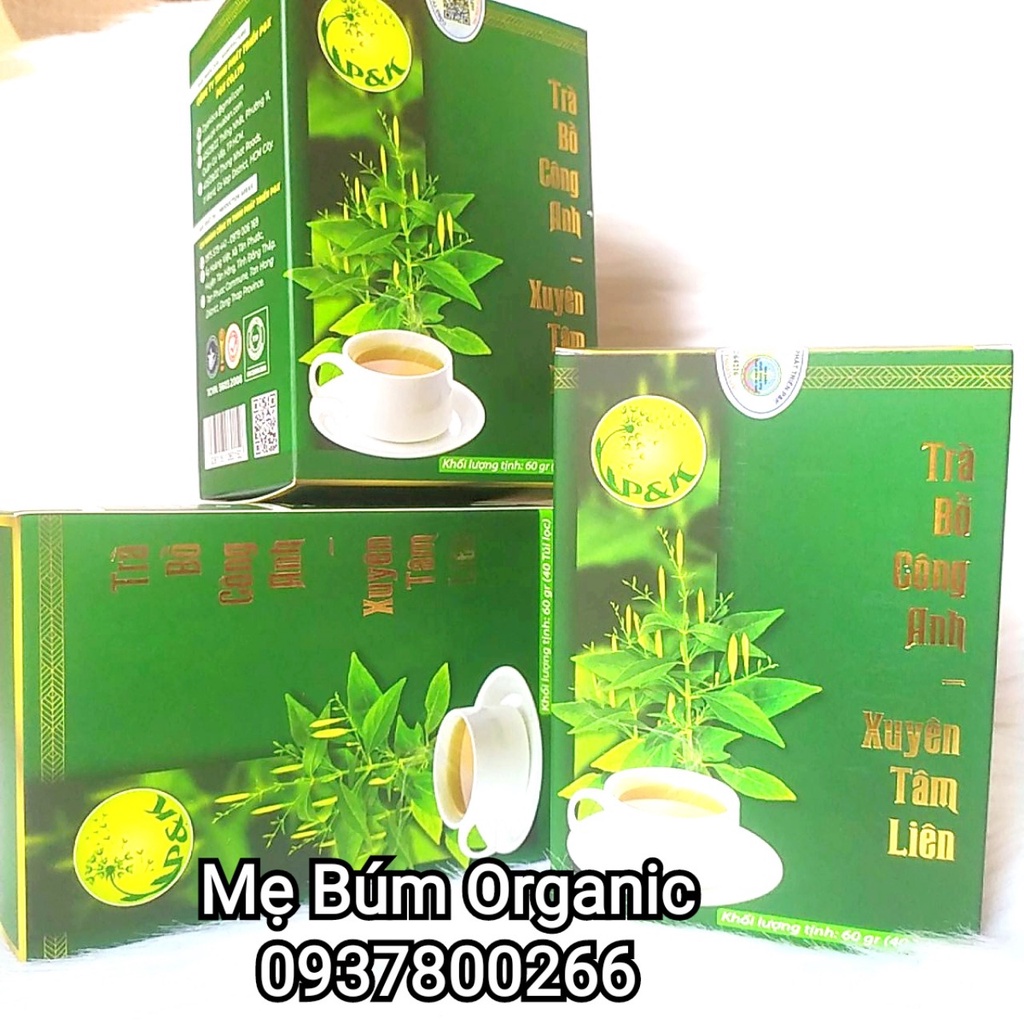 Combo 3 hộp Trà Bồ Công Anh - Xuyên Tâm Liên P&amp;K - bổ phế, bảo vệ hệ hô hấp khỏe mạnh, giảm ho - hộp 60g ( 40 túi lọc)