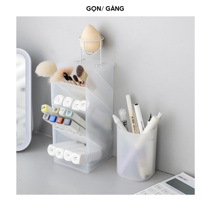Hộp đựng cọ trang điểm mỹ phẩm 4 ngăn chéo để bàn bằng nhựa Gọn Gàng