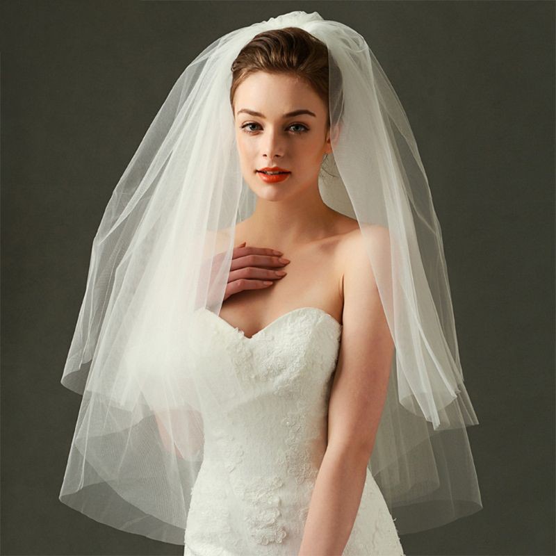 Mạng che mặt lưới trang trí tóc cô dâu 2 lớp màu trắng xinh xắn