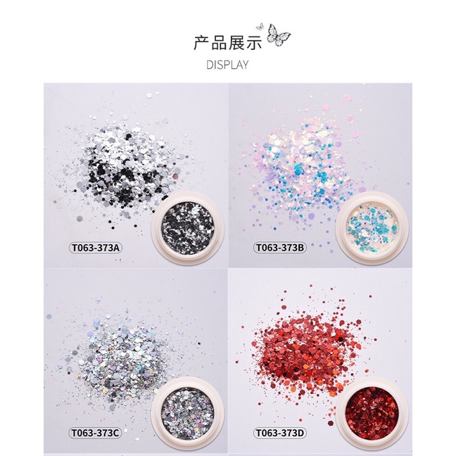 [T063-373] 12 màu nhũ lục giác trang trí mắt, kim tuyến trang trí móng nail | BigBuy360 - bigbuy360.vn