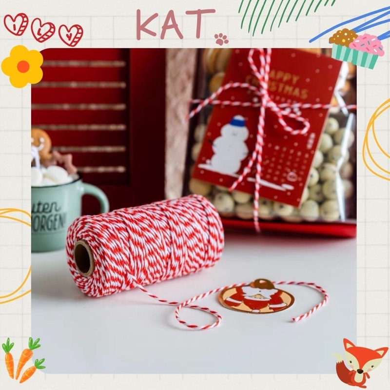 Cuộn Dây Cotton 2 Lõi Trang Trí Phong Cách Giáng Sinh / Bao Bì Hộp Bánh / Làm Thủ Công - KAT Official Store