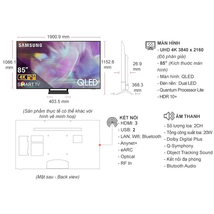 Smart Tivi QLED 4K Samsung 85 Inch QA85Q60AAKXXV (Miễn phí giao tại HCM-ngoài tỉnh liên hệ shop)